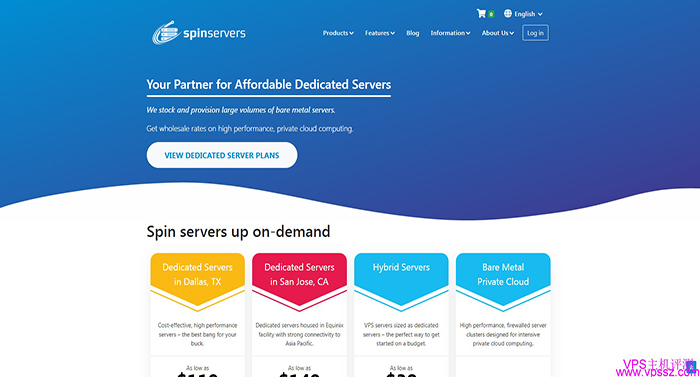 spinservers:美国达拉斯服务器，2*E5-2630Lv2/64G内存/1.6TB SSD硬盘/10Gbps带宽，/月